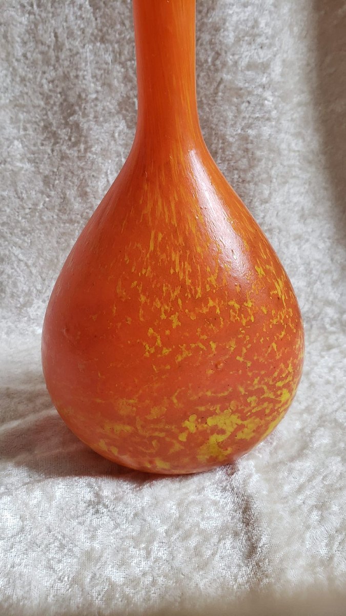 Vase  pâte de verre Art Nouveau. Modèle  Berluze  "Galinette¨ d' André Delatte - Ecole de Nancy-photo-1