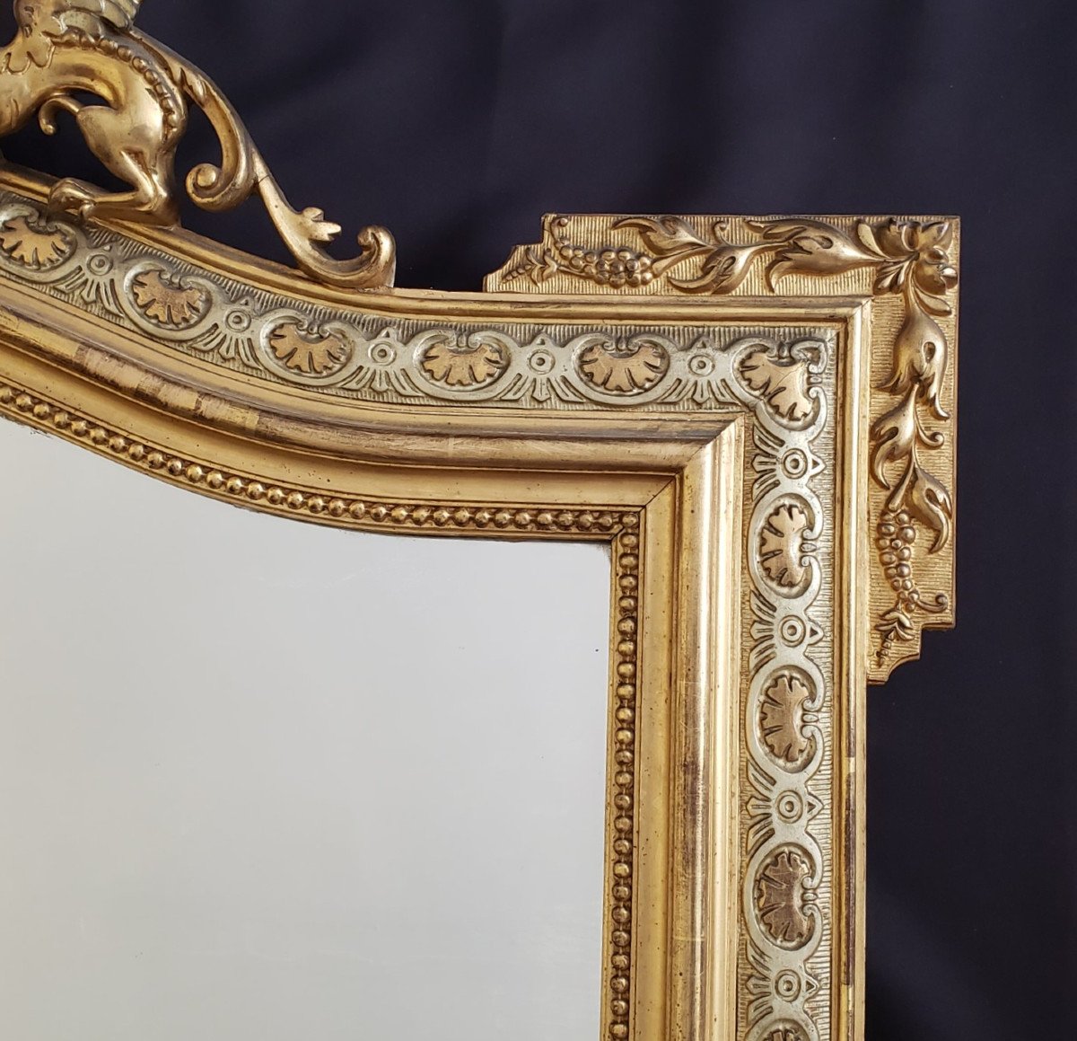 Miroir de cheminée d'époque Napoléon III à décor de dragons - XIX° -  150 x 86 cm-photo-3