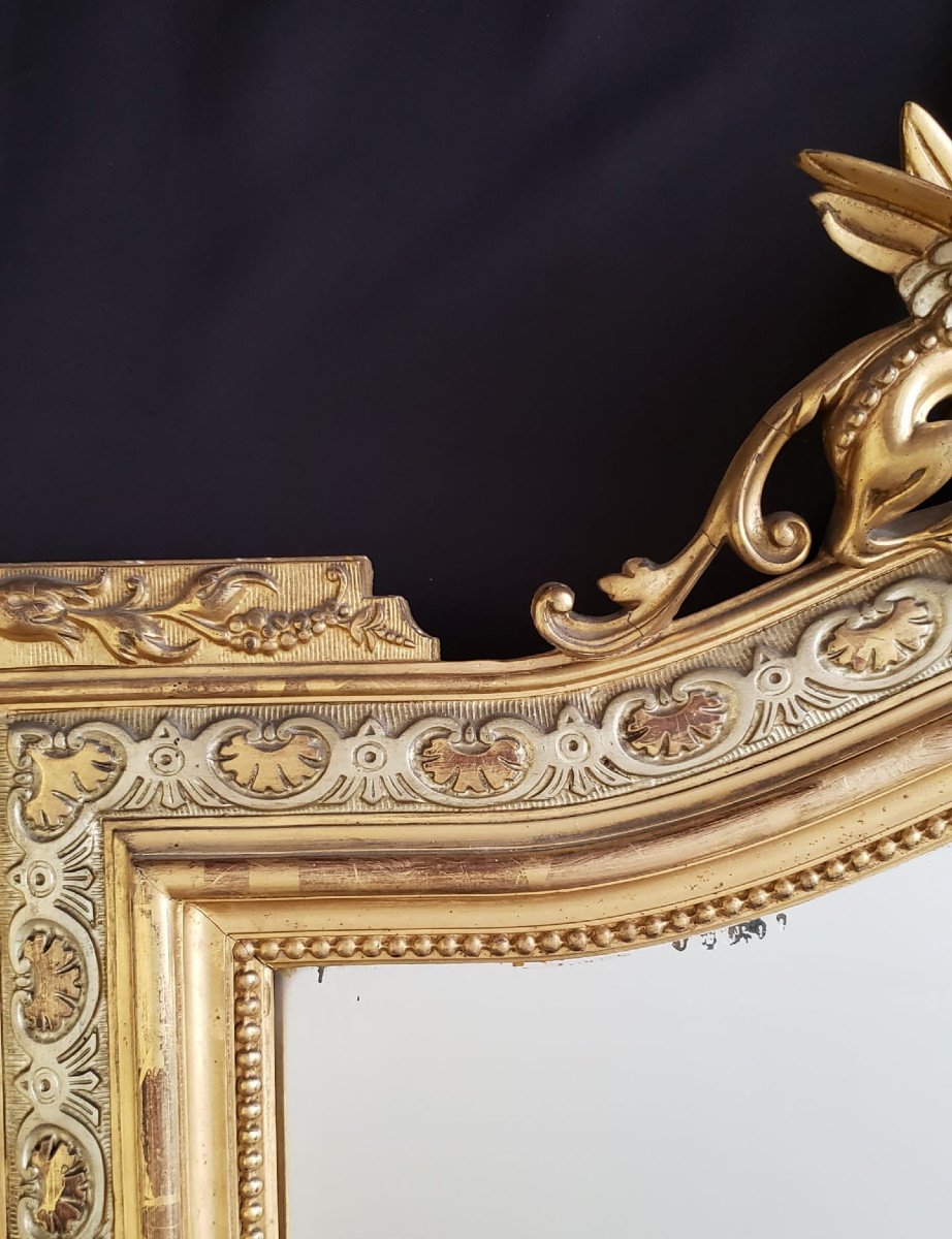 Miroir de cheminée d'époque Napoléon III à décor de dragons - XIX° -  150 x 86 cm-photo-3