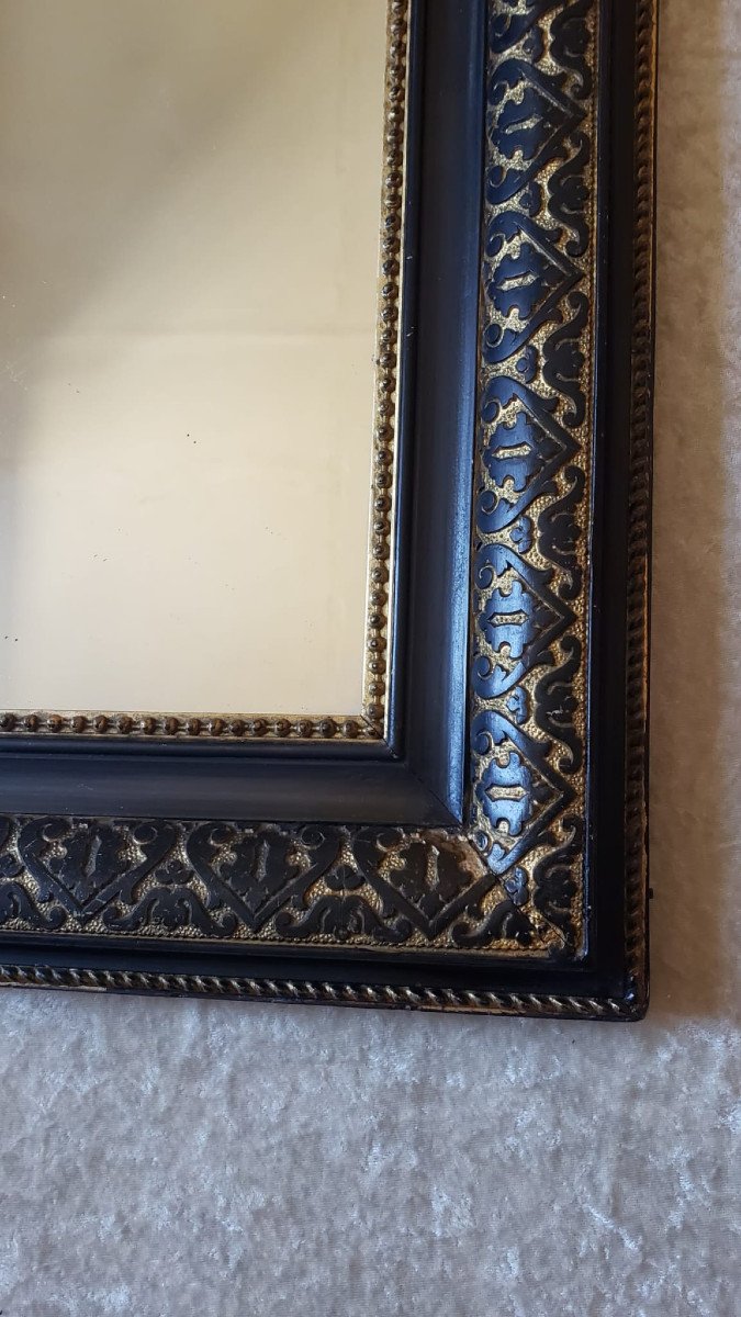 Miroir de cheminée Napoléon III noir et or  -  XIX° - 151 x 83 cm-photo-2