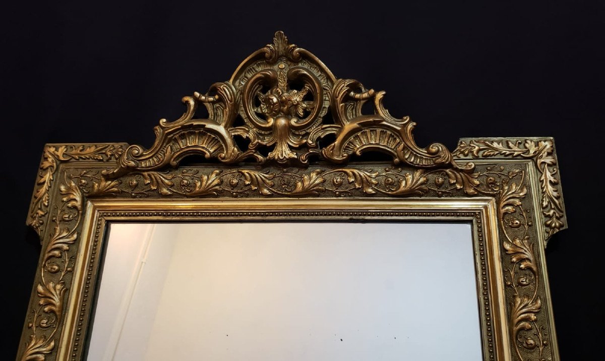 Miroir De Cheminée Bois Et Stuc Doré 125 X 80 Cm. Fin XIX°-photo-2