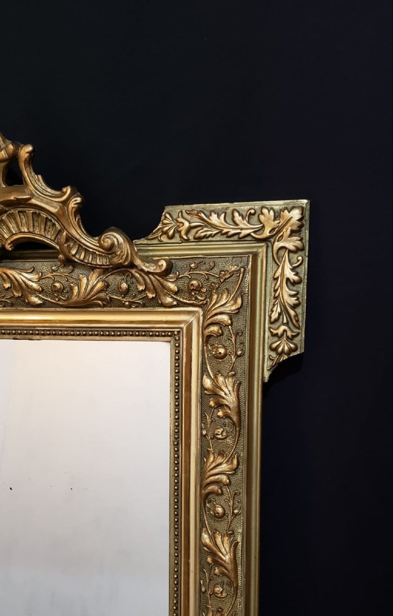 Miroir De Cheminée Bois Et Stuc Doré 125 X 80 Cm. Fin XIX°-photo-1