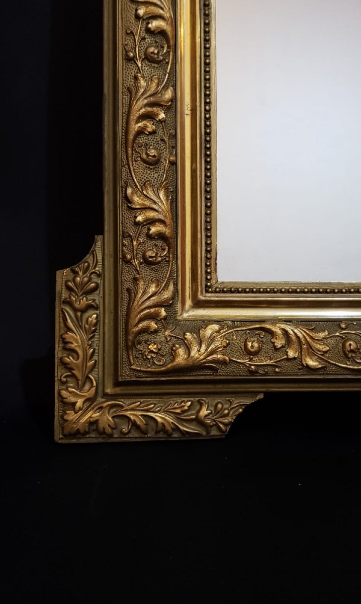 Miroir De Cheminée Bois Et Stuc Doré 125 X 80 Cm. Fin XIX°-photo-2