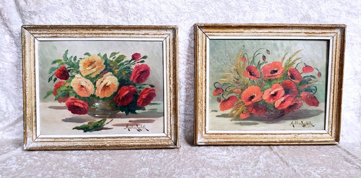 Paire de bouquets de fleurs - Madeleine Lasibille n&eacute;e en 1879