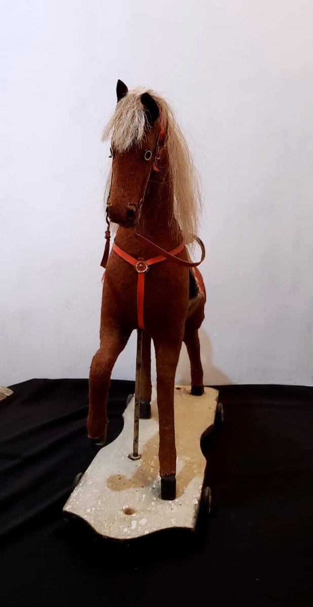 Grand cheval à bascule. Bois et tissu, crin naturel.  1940/50-photo-4