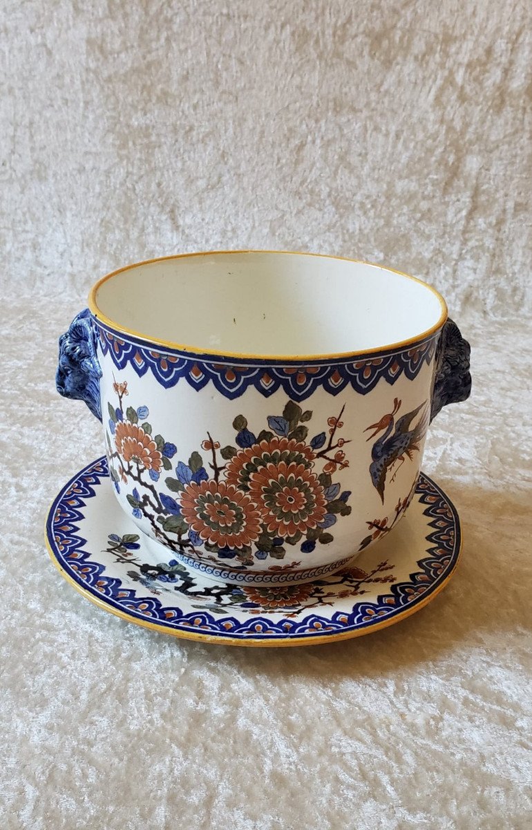 Planter And Its Frame Gien 1875. Delft Inspiration 18th Century 