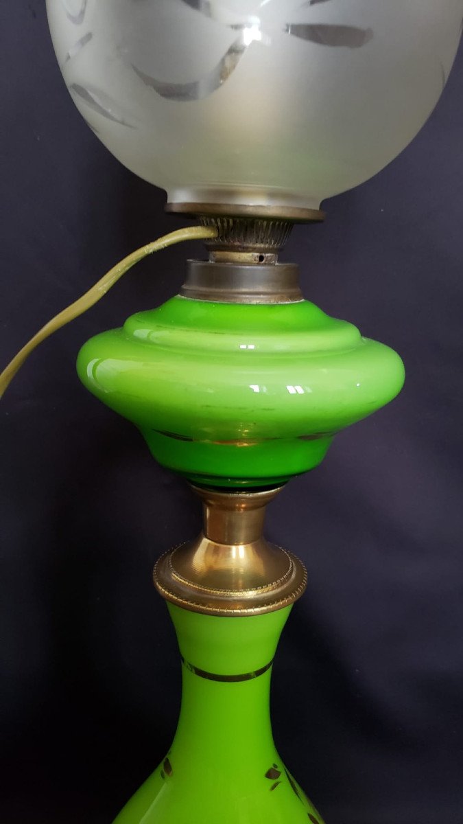 Large Electrified Opaline, Bronze And Brass Oil Lamp With Fragonard Decor. 78cm-photo-4