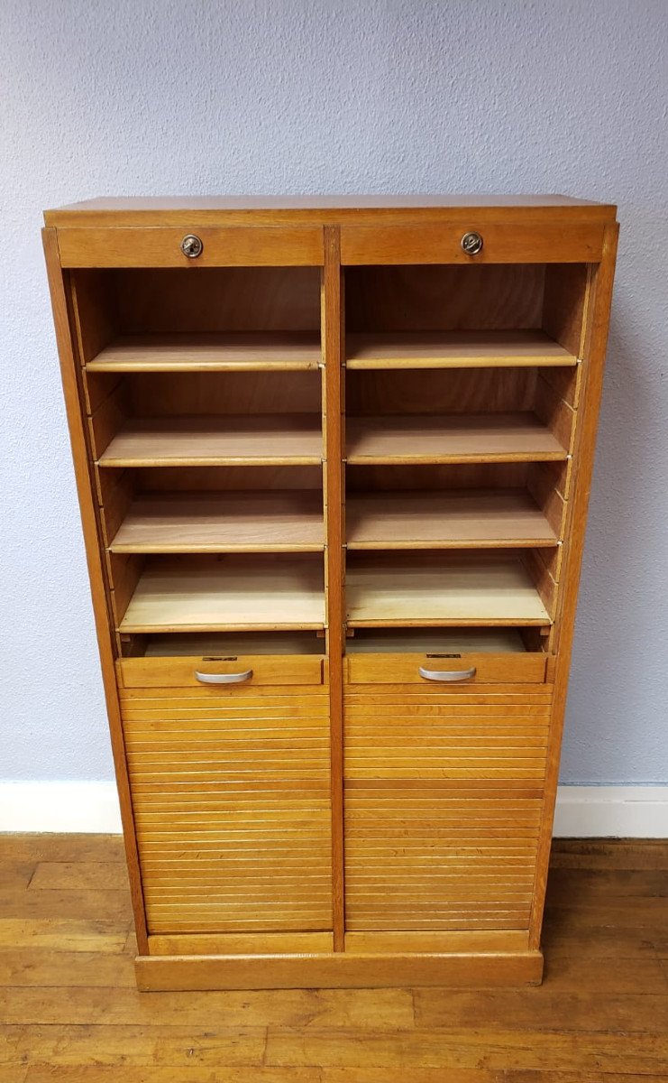 Light Oak Curtain Filing Cabinet.