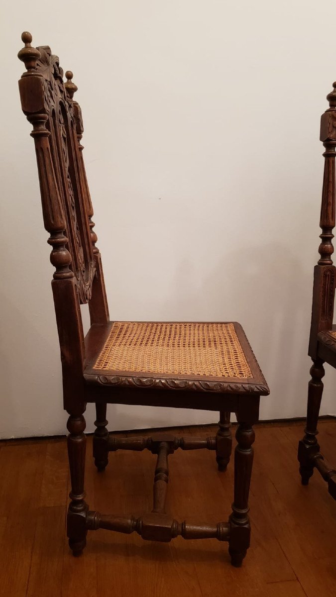 Pair Of Neo-gothic Caned Chairs From The 19th Century-photo-2