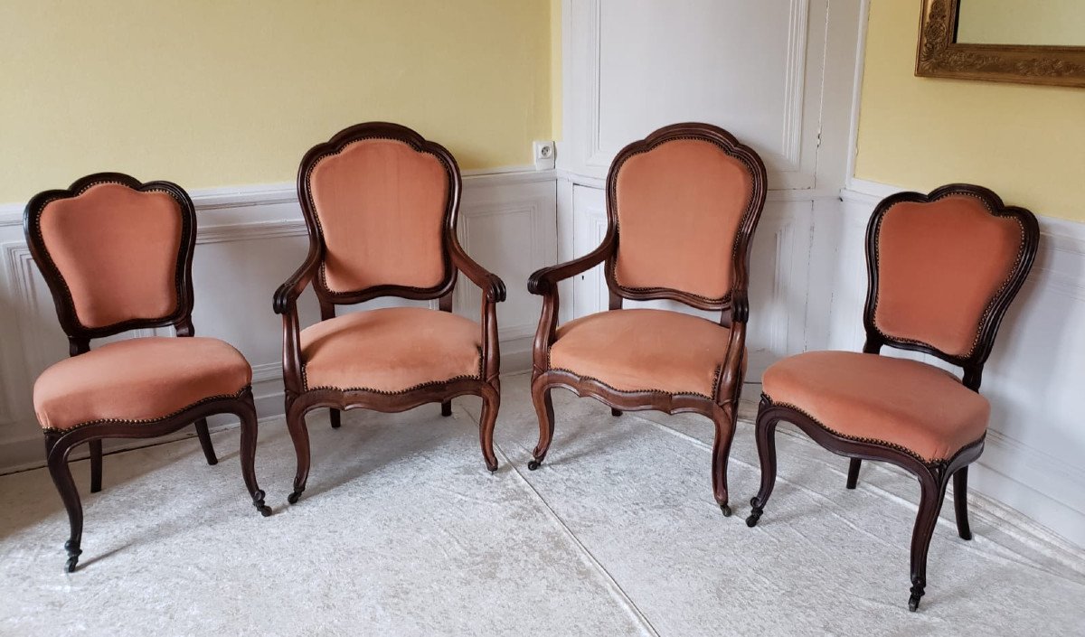 Set Of Two Armchairs And Two Chairs In Mahogany.  Louis-philippe XIX°-photo-3