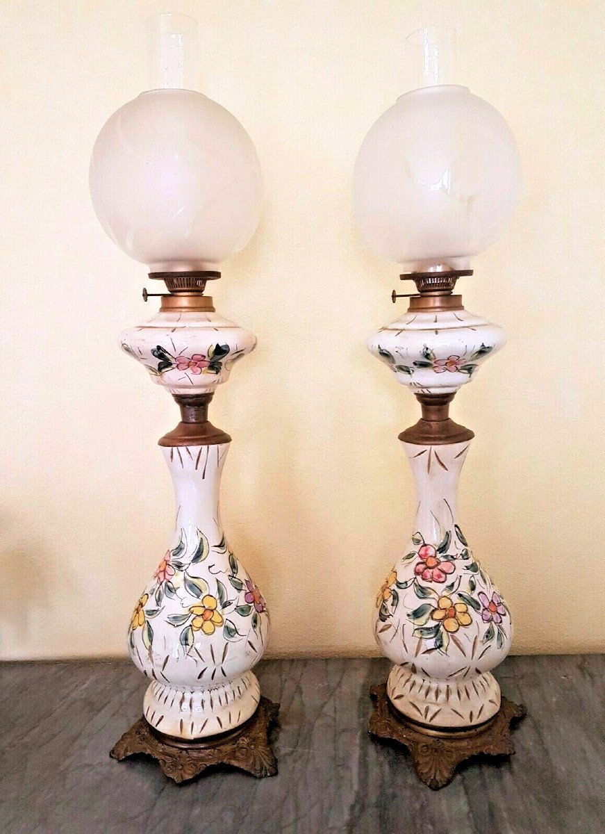 Pair Of Earthenware Kerosene Lamps