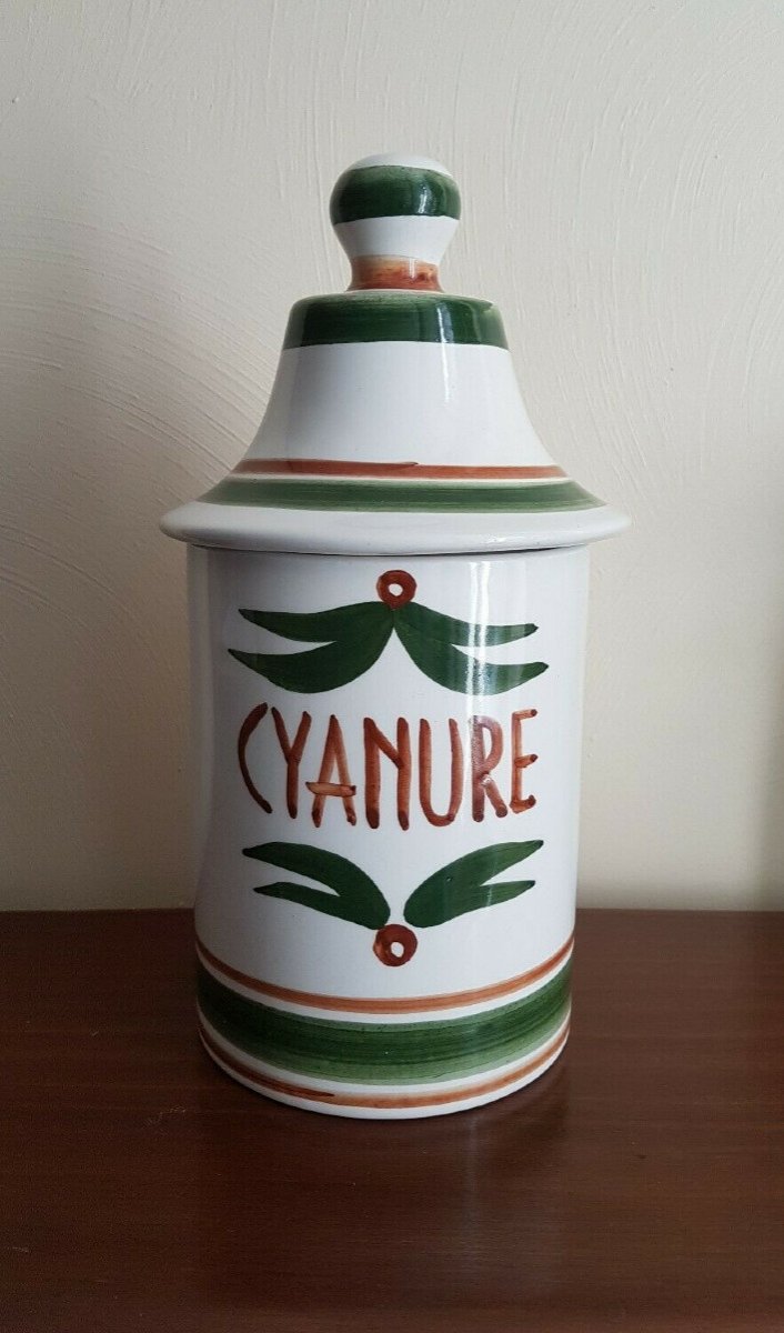 Large Medicine Jar Marked Cyanide - Robert Picault For Faienceries Longchamp - 1966
