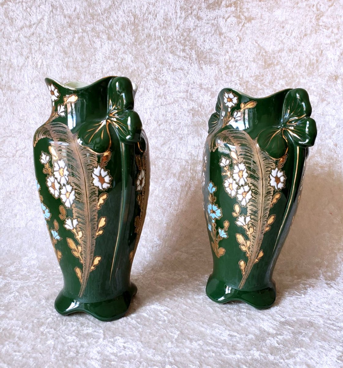 Enameled Art Nouveau  Earthenware Fireplace Set - Lunéville Around 1920.-photo-4