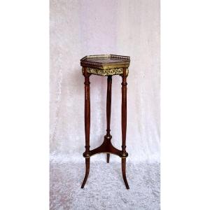 High Hexagonal Louis XVI Style Stand, Mahogany, Marble And Brass. Napoleon III Period 