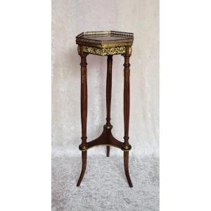 High Hexagonal Louis XVI Style Stand, Mahogany, Marble And Brass. Napoleon III Period 