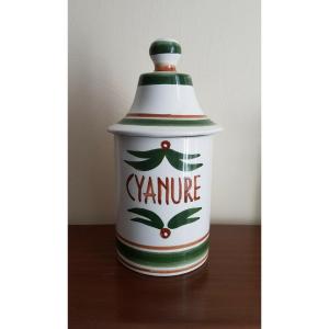 Grand pot à pharmacie marqué Cyanure - Robert Picault pour les Faïenceries Longchamp - 1966