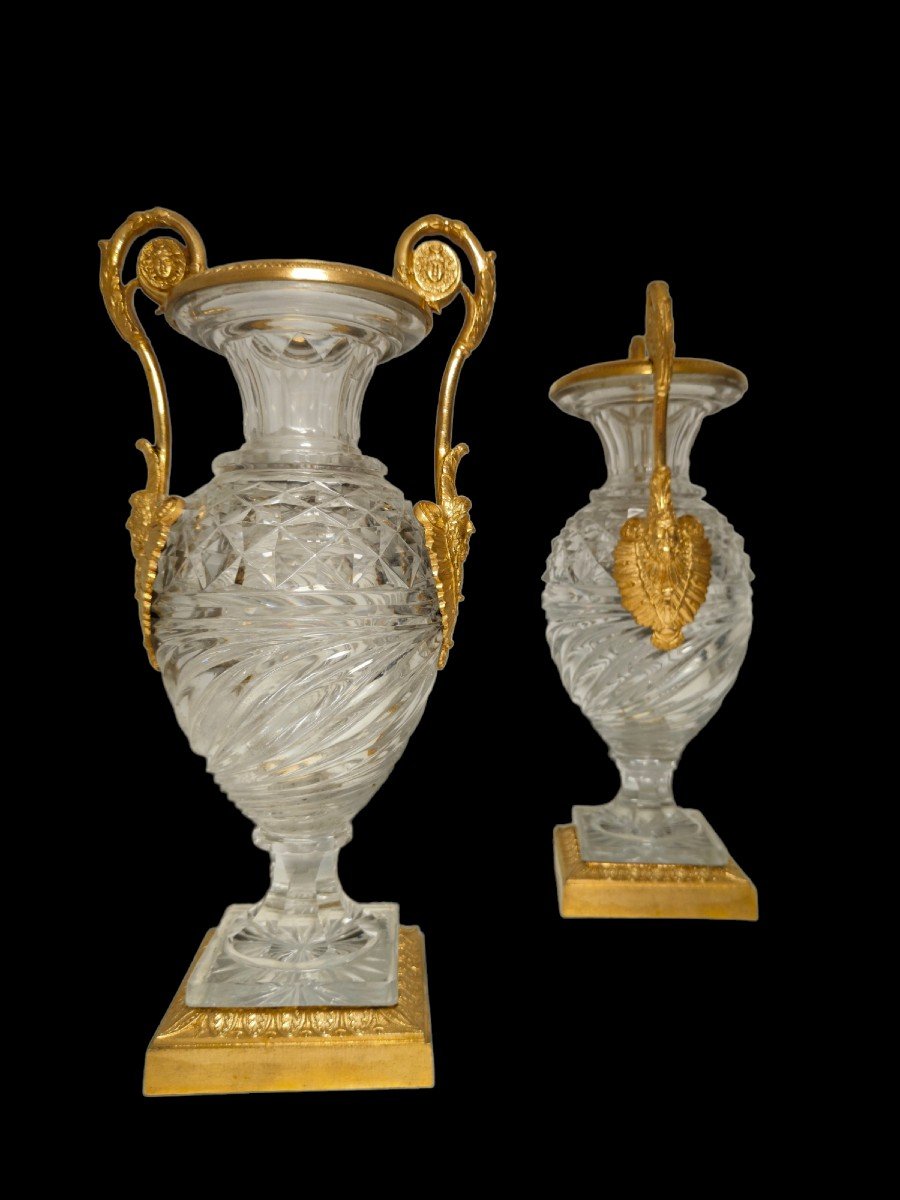 A Pair Of Russian Bronze Cut Crystal Vases. 19th Century-photo-4