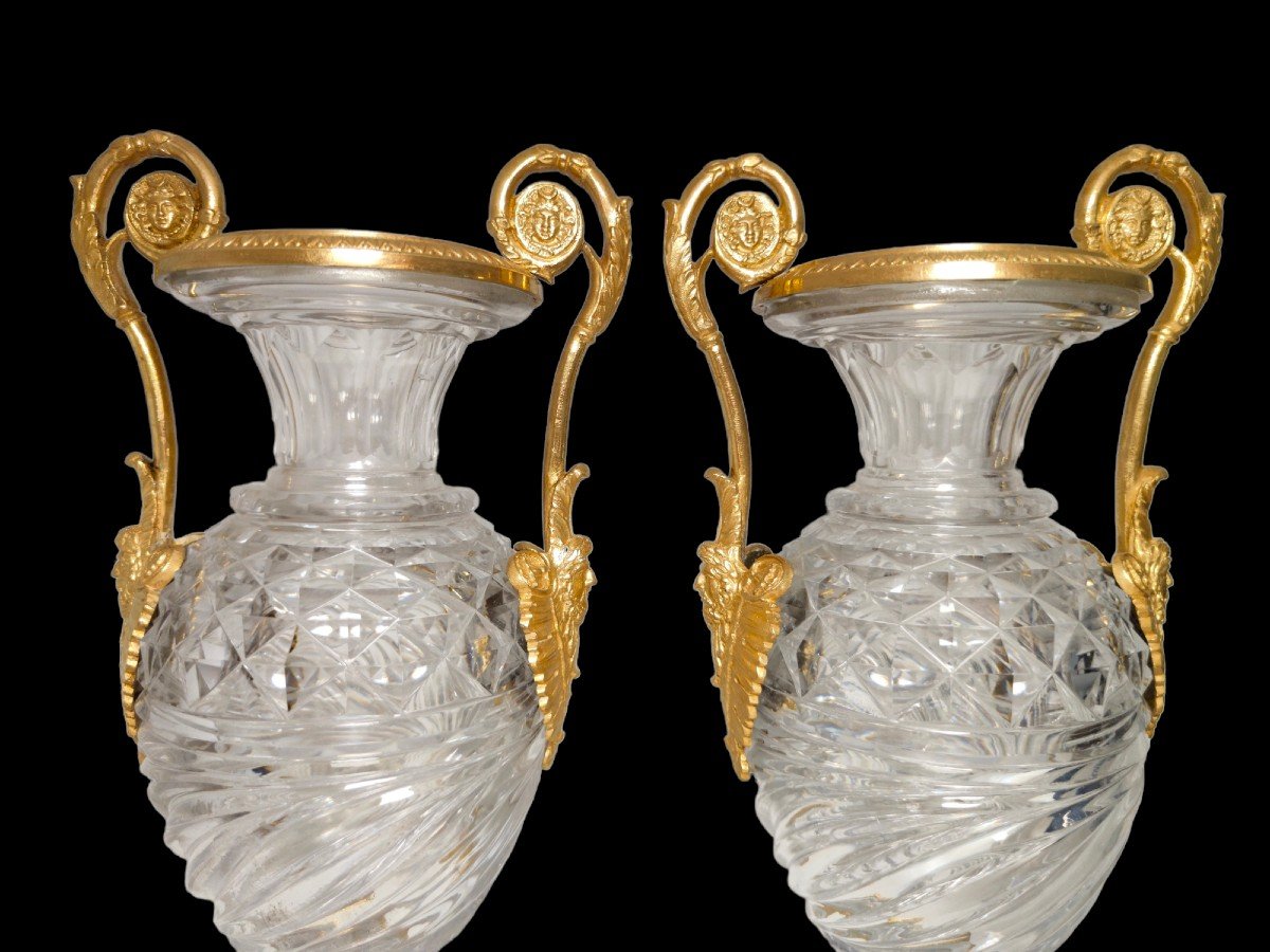 Une Paire De Vases En Cristal Taille De Bronze Russe. 19ème S-photo-2