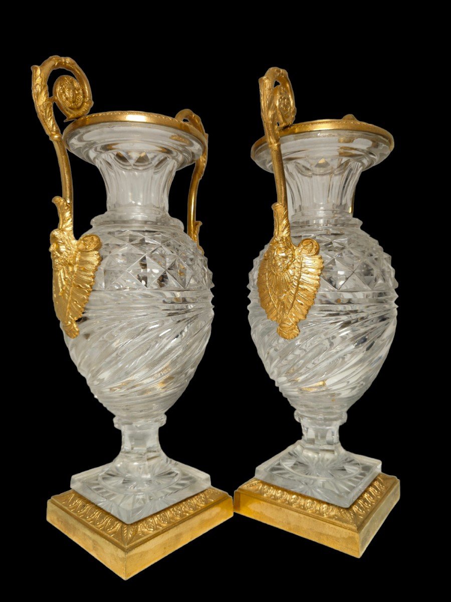 Une Paire De Vases En Cristal Taille De Bronze Russe. 19ème S-photo-3