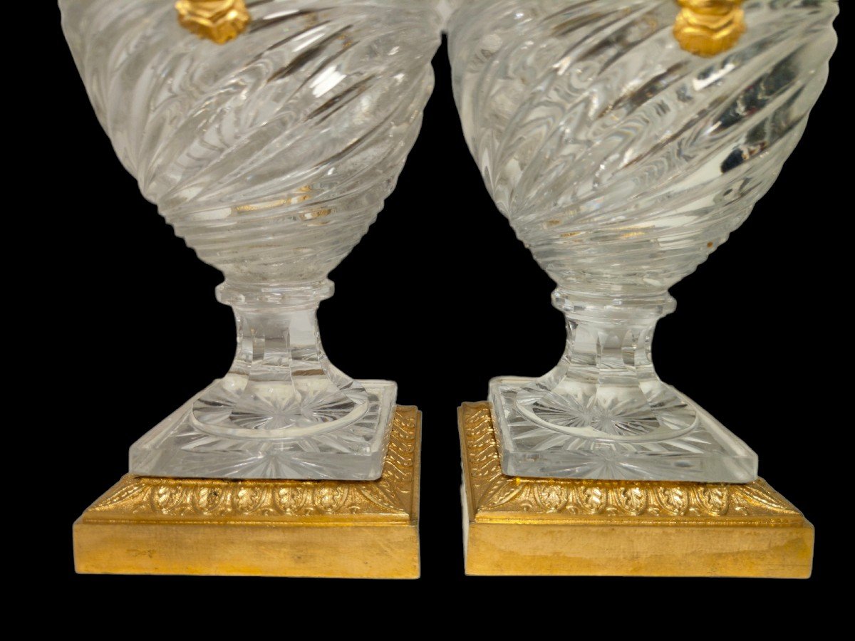 A Pair Of Russian Bronze Cut Crystal Vases. 19th Century-photo-4