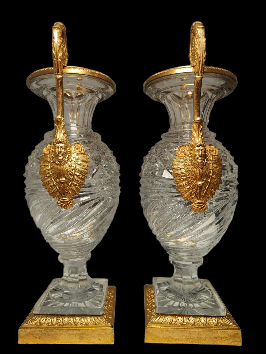 Une Paire De Vases En Cristal Taille De Bronze Russe. 19ème S-photo-8