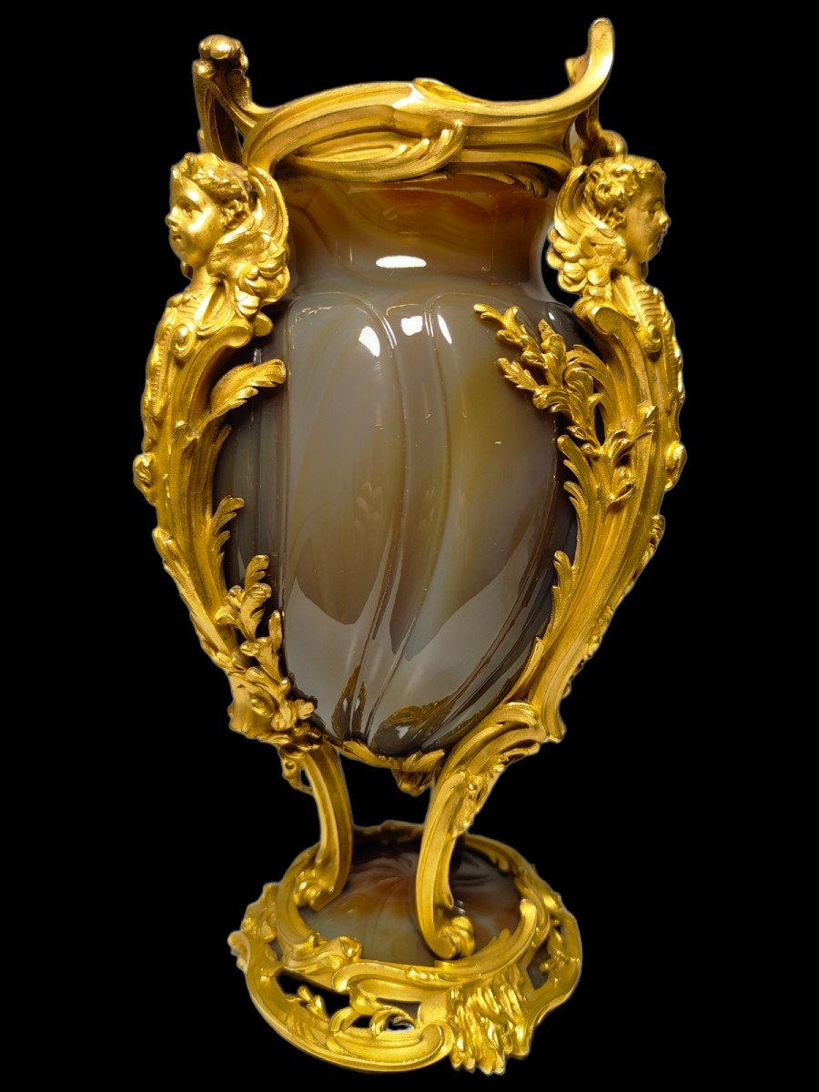 Exceptional French Vase In Gilt Bronze And Agathe-photo-7