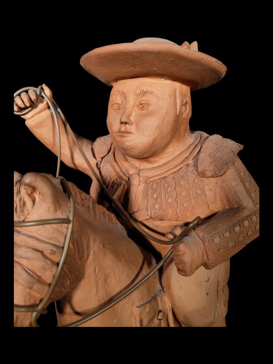 Antique Terracotta Picador In The Taste Of Botero-photo-8