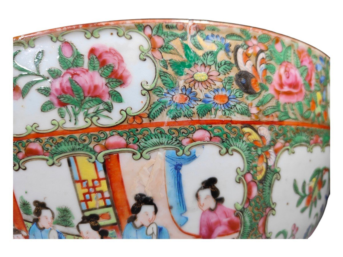 Un Grand Punch En Porcelaine Chinoise Ancienne XIX Eme-photo-3