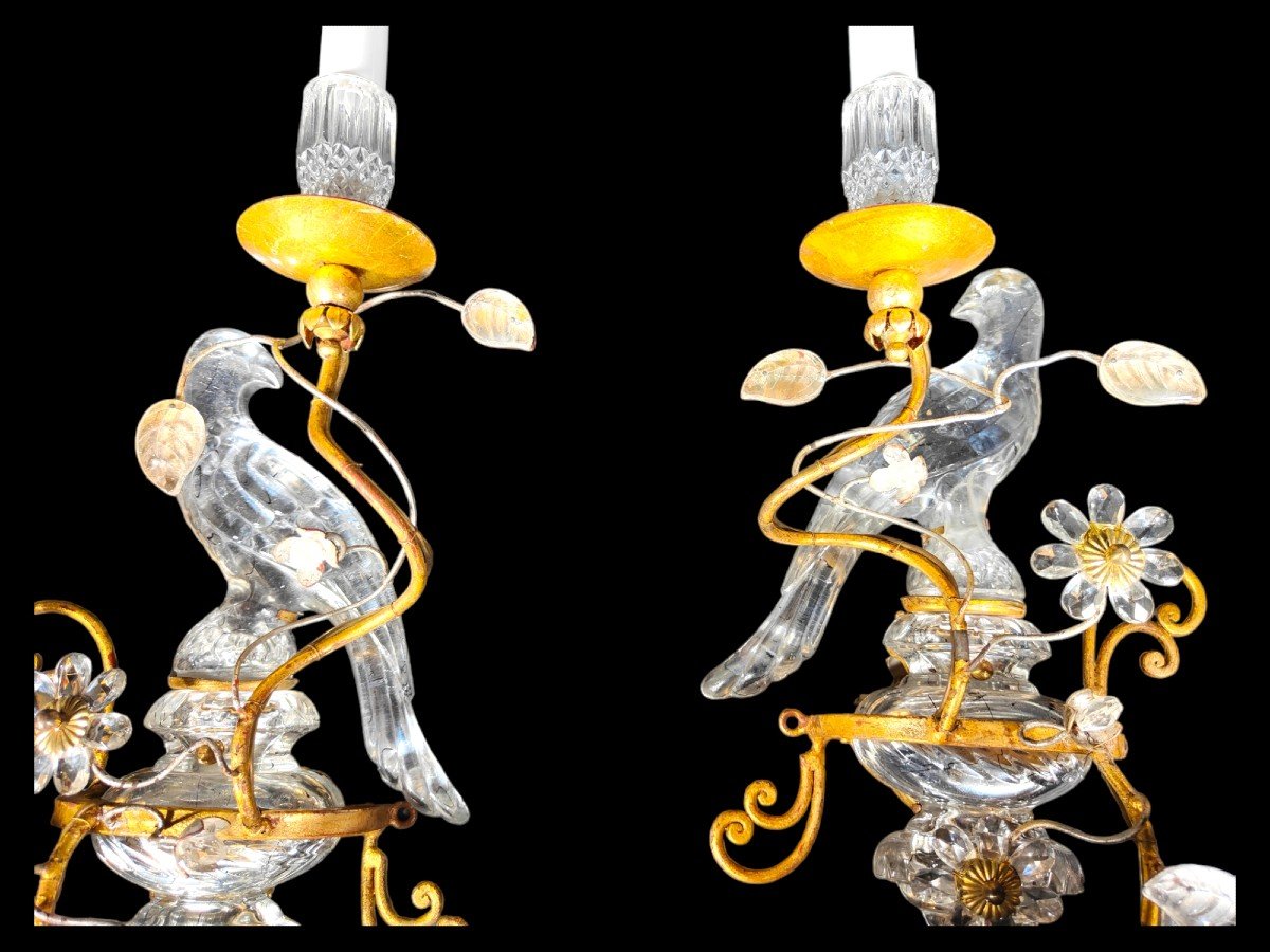 Authentic French Art Deco Maison Rings Crystal Opposite Face Parrot Appliques-photo-4