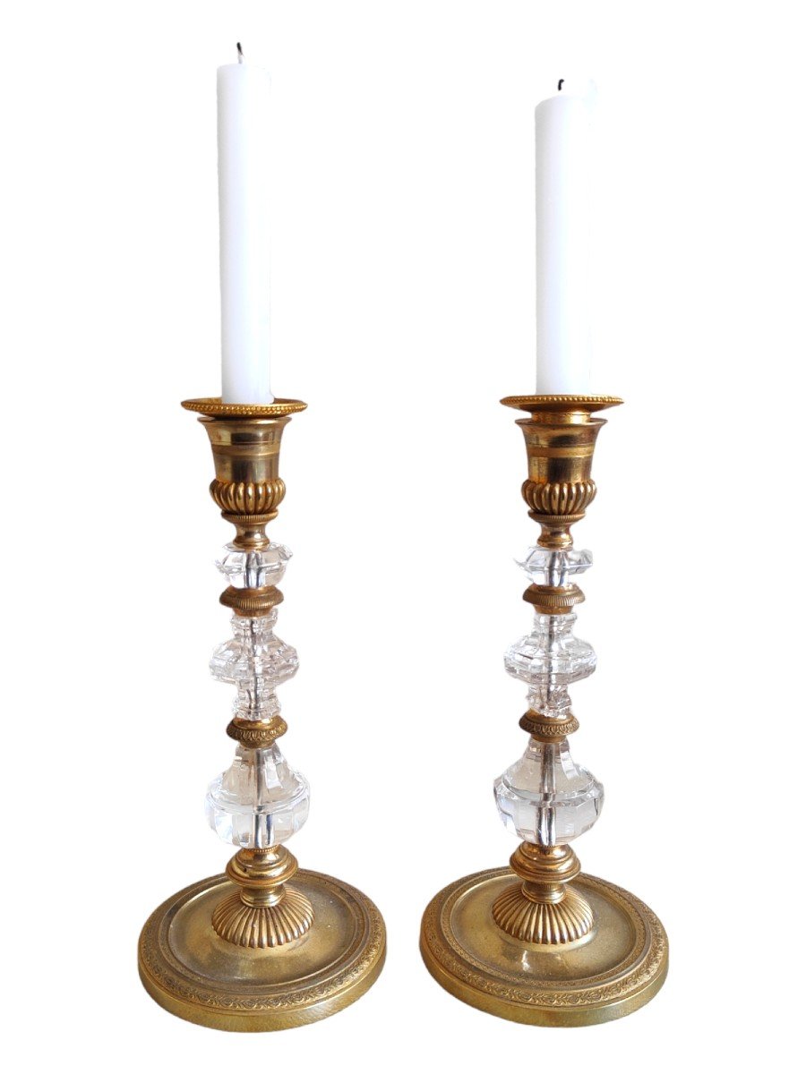 Pair Of Quartz Candlesticks (rock Crystal, XIXth Century)