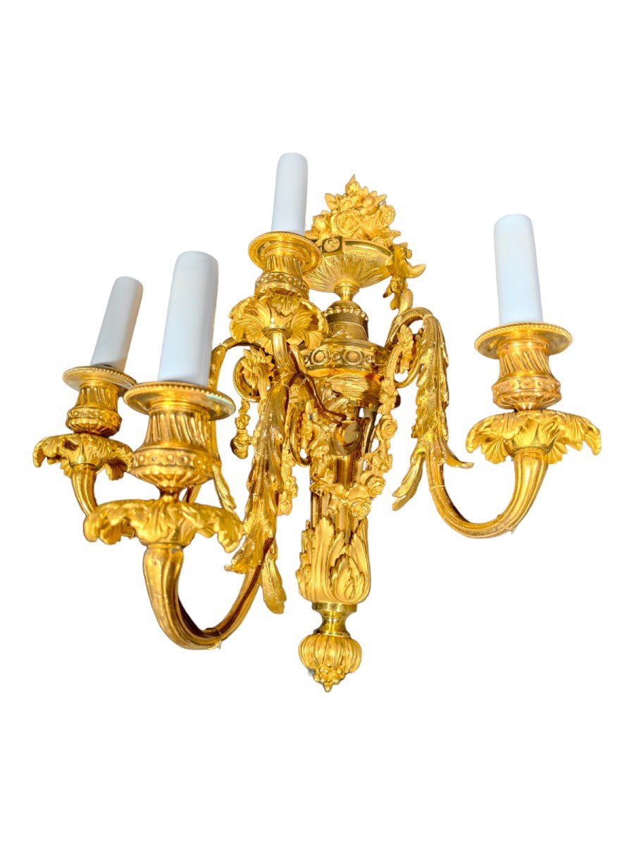 Pair Of Sconces In Dore Bronze Italian Empire Period Eighteenth Century-photo-3