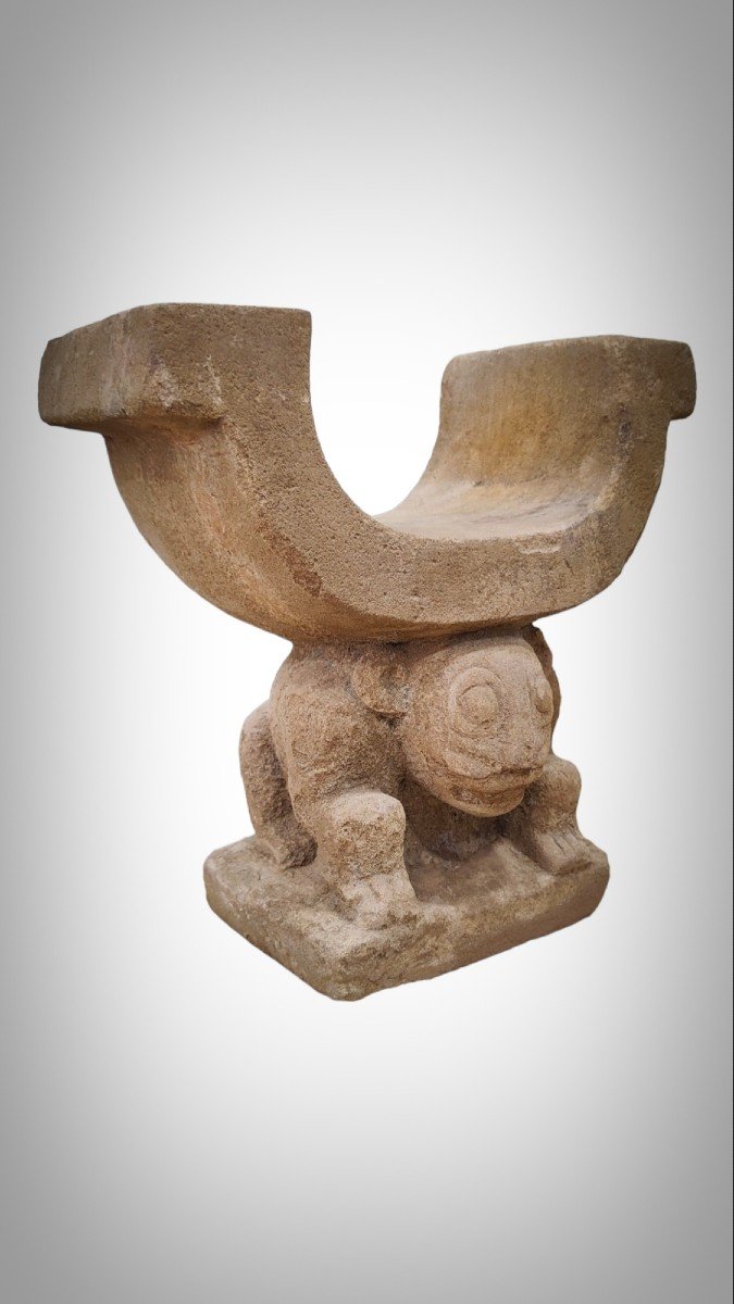 Manteña Chair Of Power Cachique Of Prehispanic Ecuador-photo-3