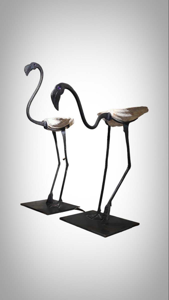 Wrought Iron Sculptures Of Life Size Flamingos-photo-3