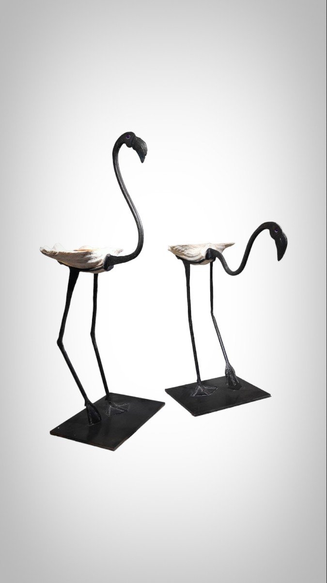 Wrought Iron Sculptures Of Life Size Flamingos-photo-2