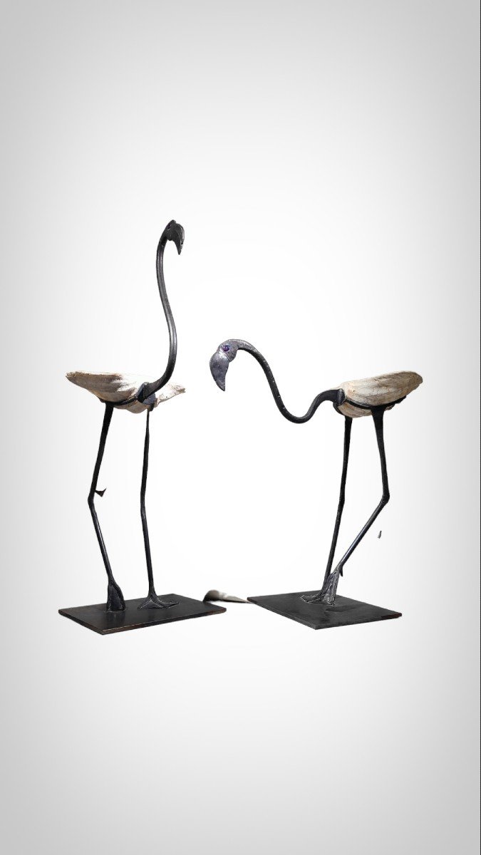 Wrought Iron Sculptures Of Life Size Flamingos-photo-4