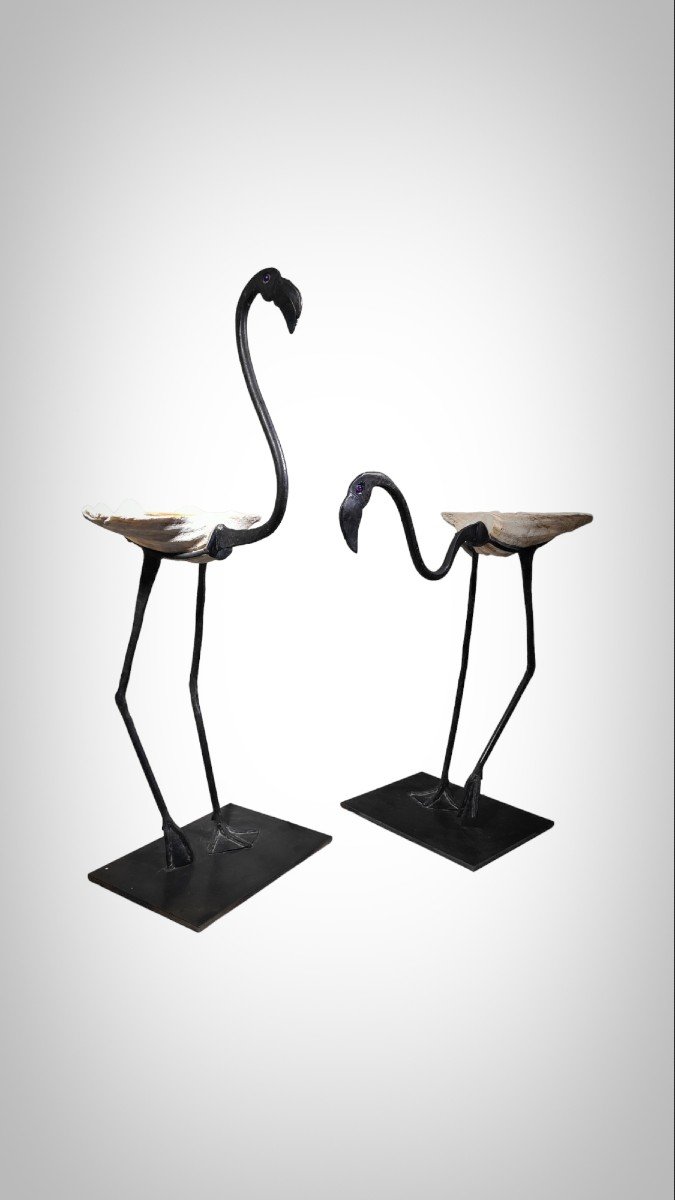 Wrought Iron Sculptures Of Life Size Flamingos-photo-6