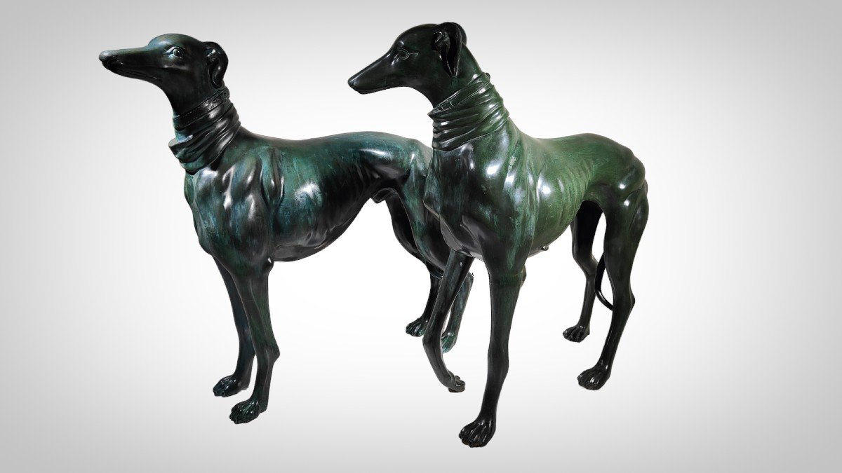 Pair Of Bronze Greyhound Dogs-photo-4