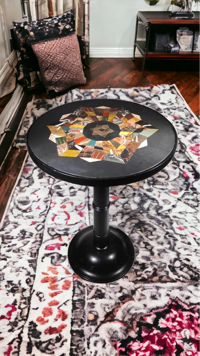 Pedestal Table In Hard Stones 19th Century-photo-2