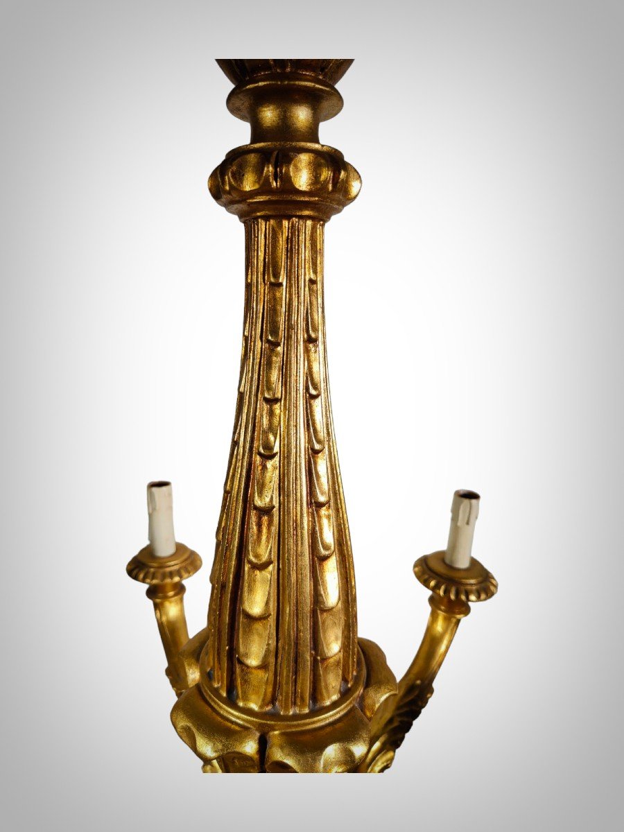 Golden Wood Chandelier: Italian Artisanal Elegance From The 1950s-photo-4