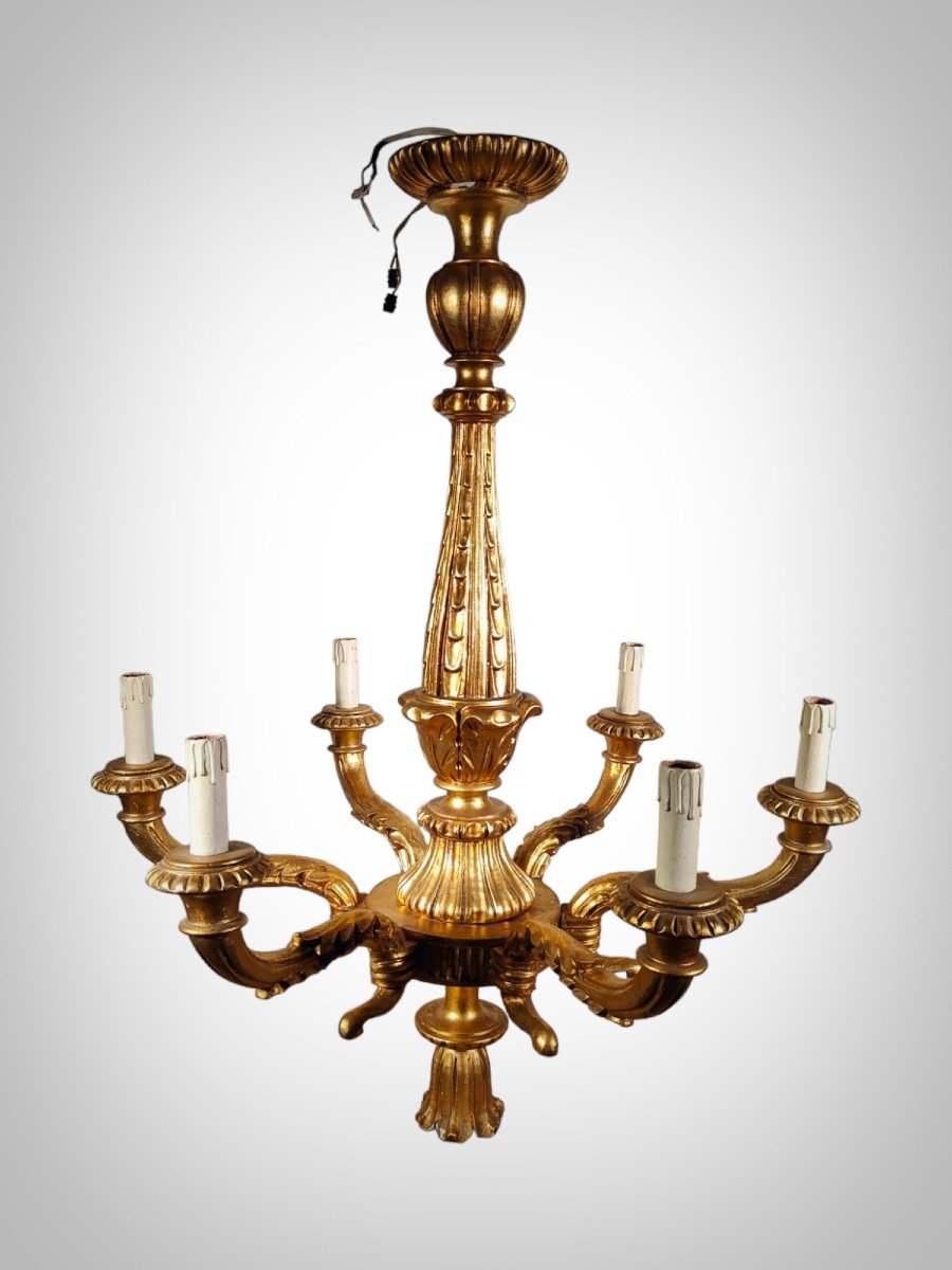 Golden Wood Chandelier: Italian Artisanal Elegance From The 1950s-photo-1