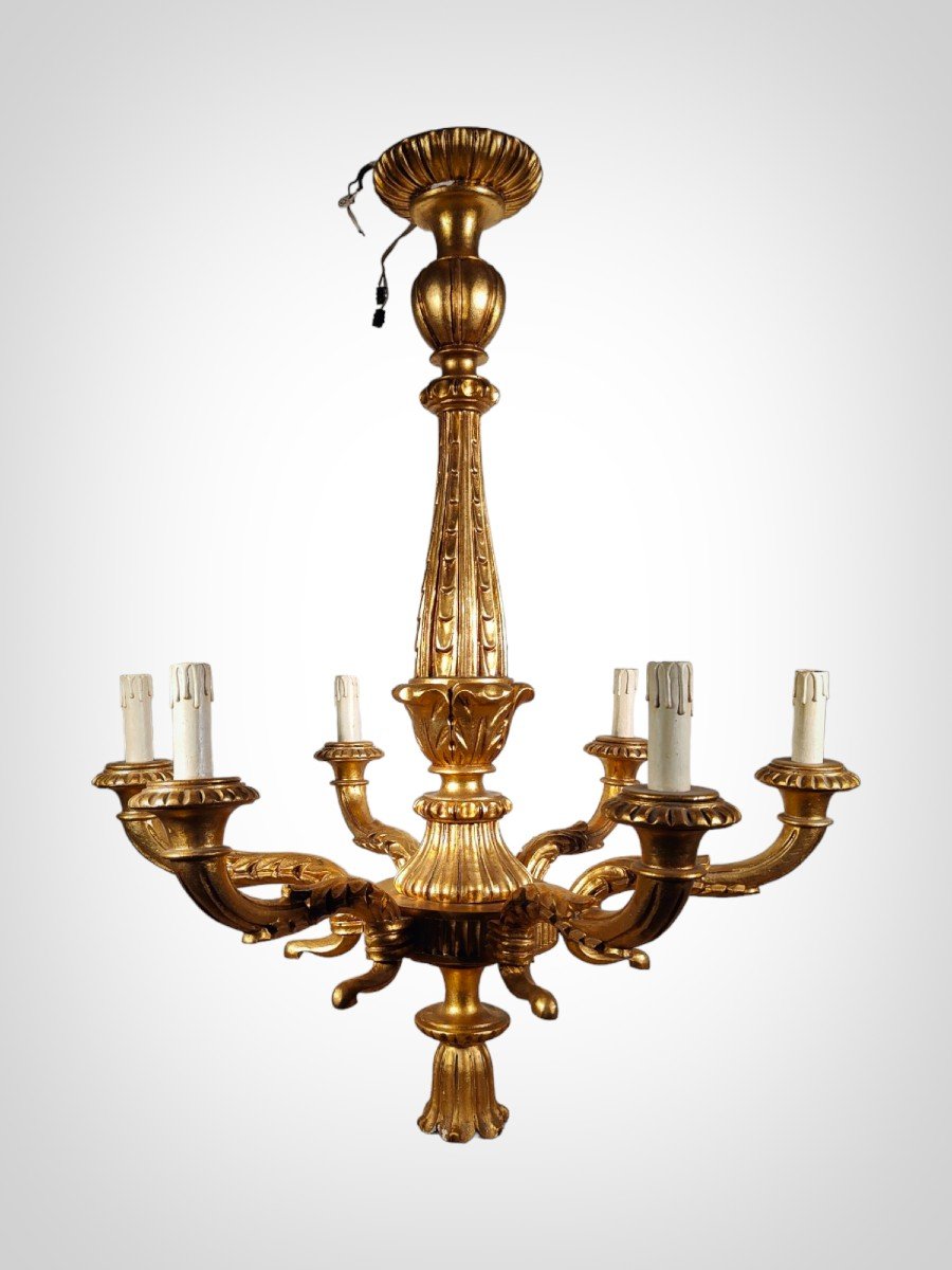 Golden Wood Chandelier: Italian Artisanal Elegance From The 1950s-photo-2