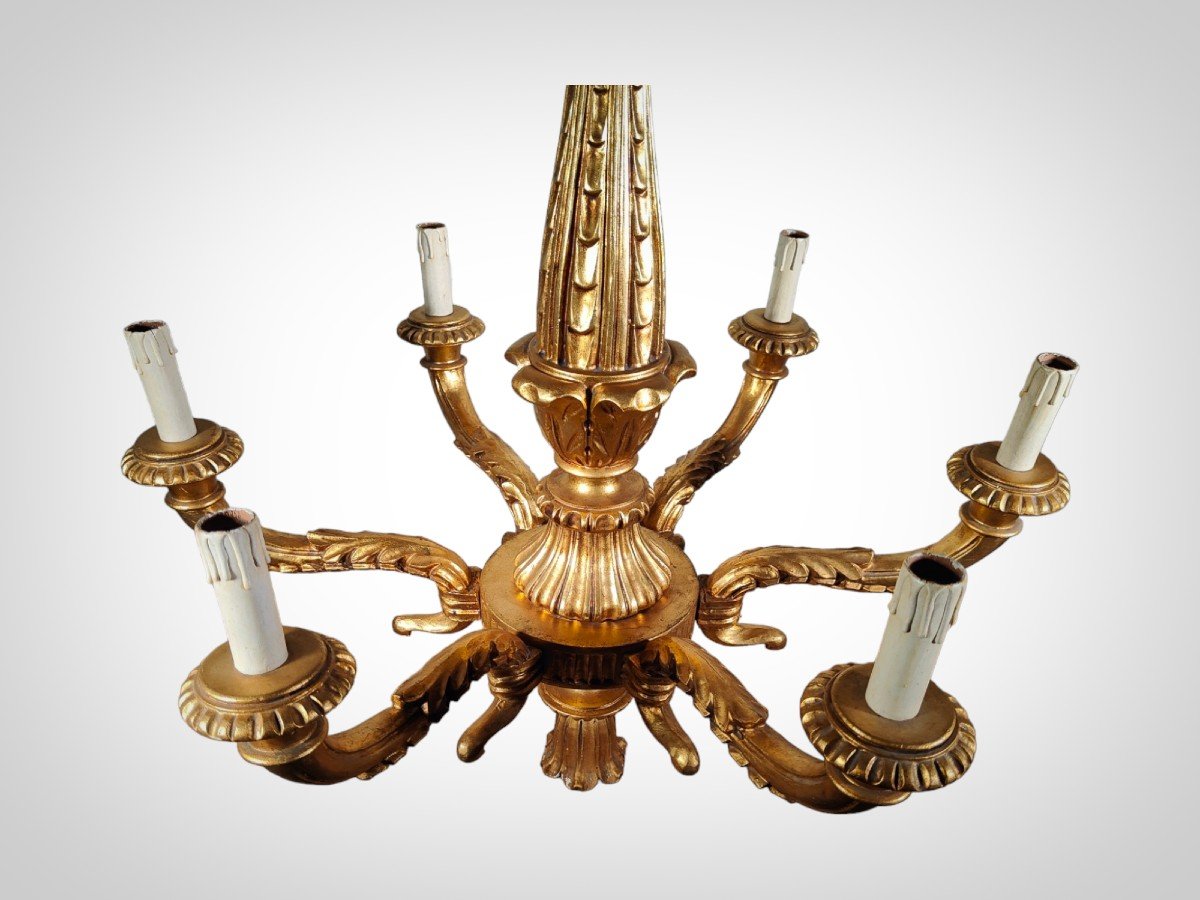 Golden Wood Chandelier: Italian Artisanal Elegance From The 1950s-photo-3