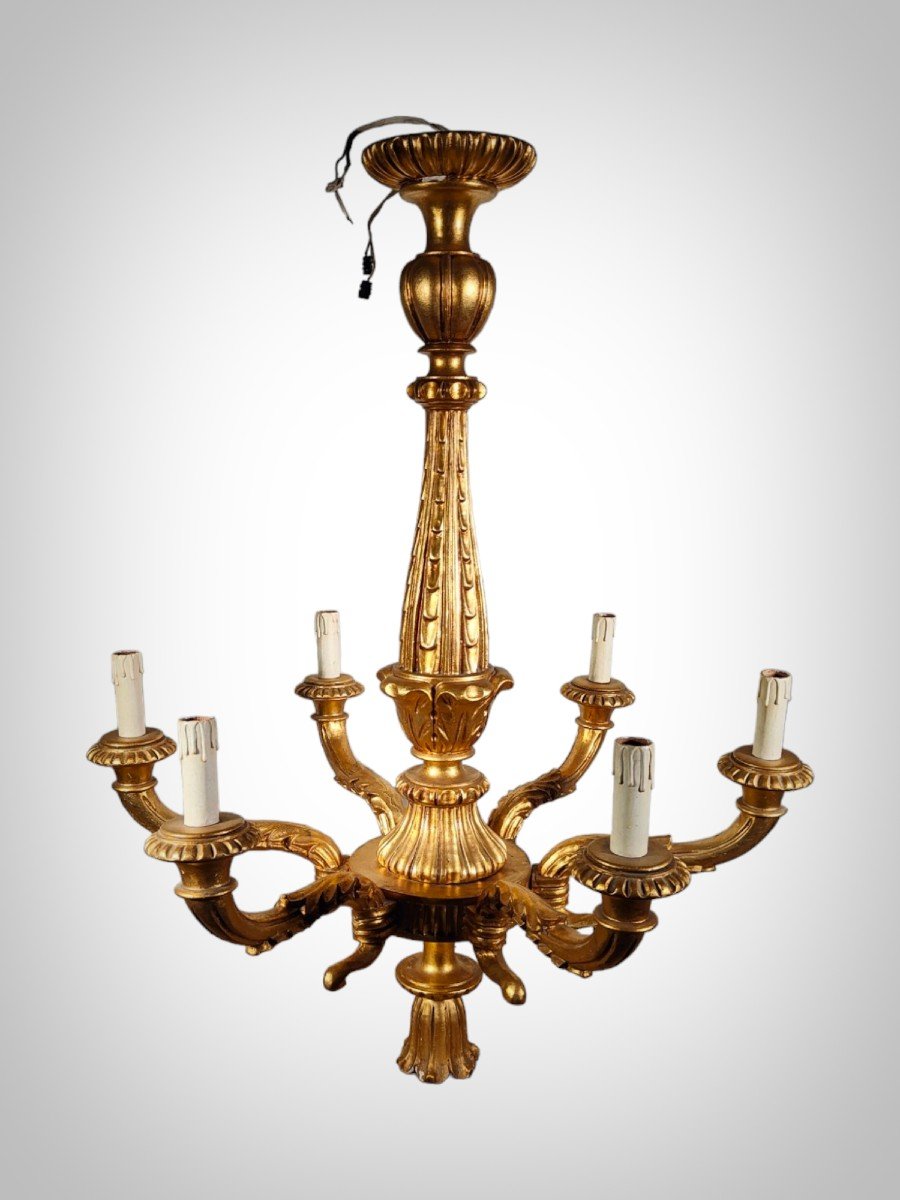 Golden Wood Chandelier: Italian Artisanal Elegance From The 1950s-photo-7