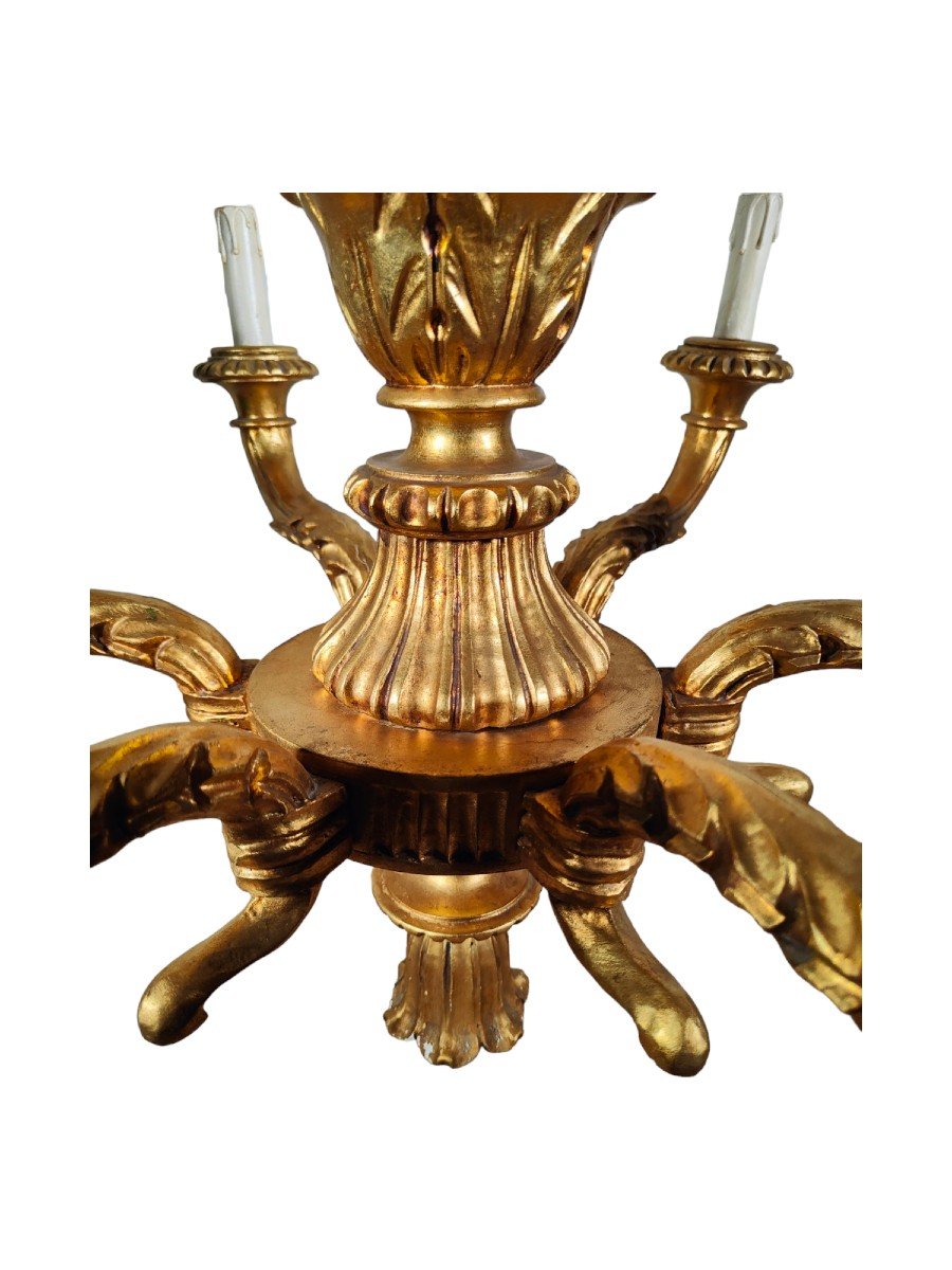 Golden Wood Chandelier: Italian Artisanal Elegance From The 1950s-photo-8