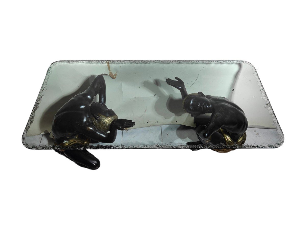 Coffee Table From The 50s: Elegance With Bronze Figurines