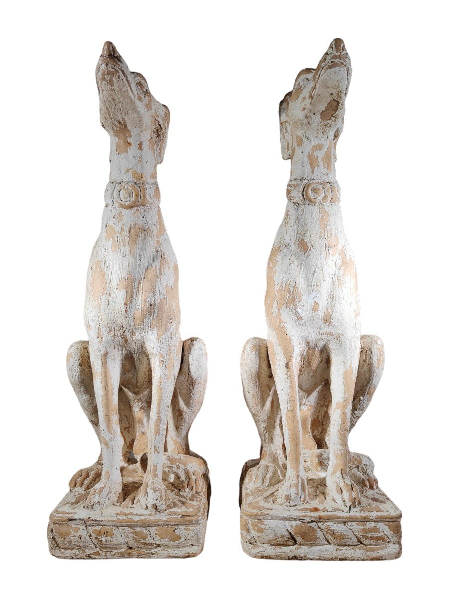 Charmant Couple De Lévriers Italiens : Statuettes Décoratives En Bois Massif Sculpté-photo-3