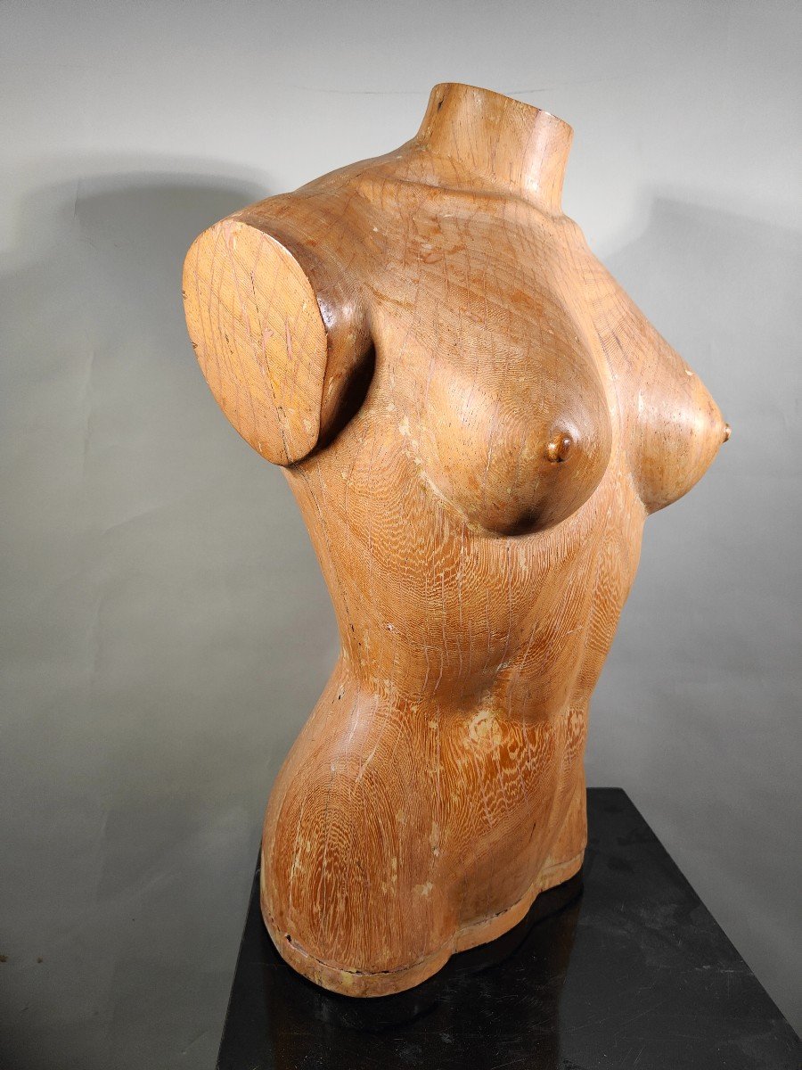 élégant Torse De Femme En Bois Des Années 50 : Artisanat Sculpté En Bois Massif-photo-4