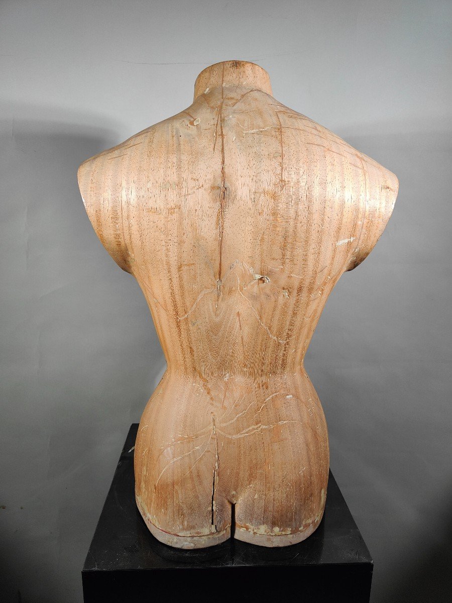 élégant Torse De Femme En Bois Des Années 50 : Artisanat Sculpté En Bois Massif-photo-2