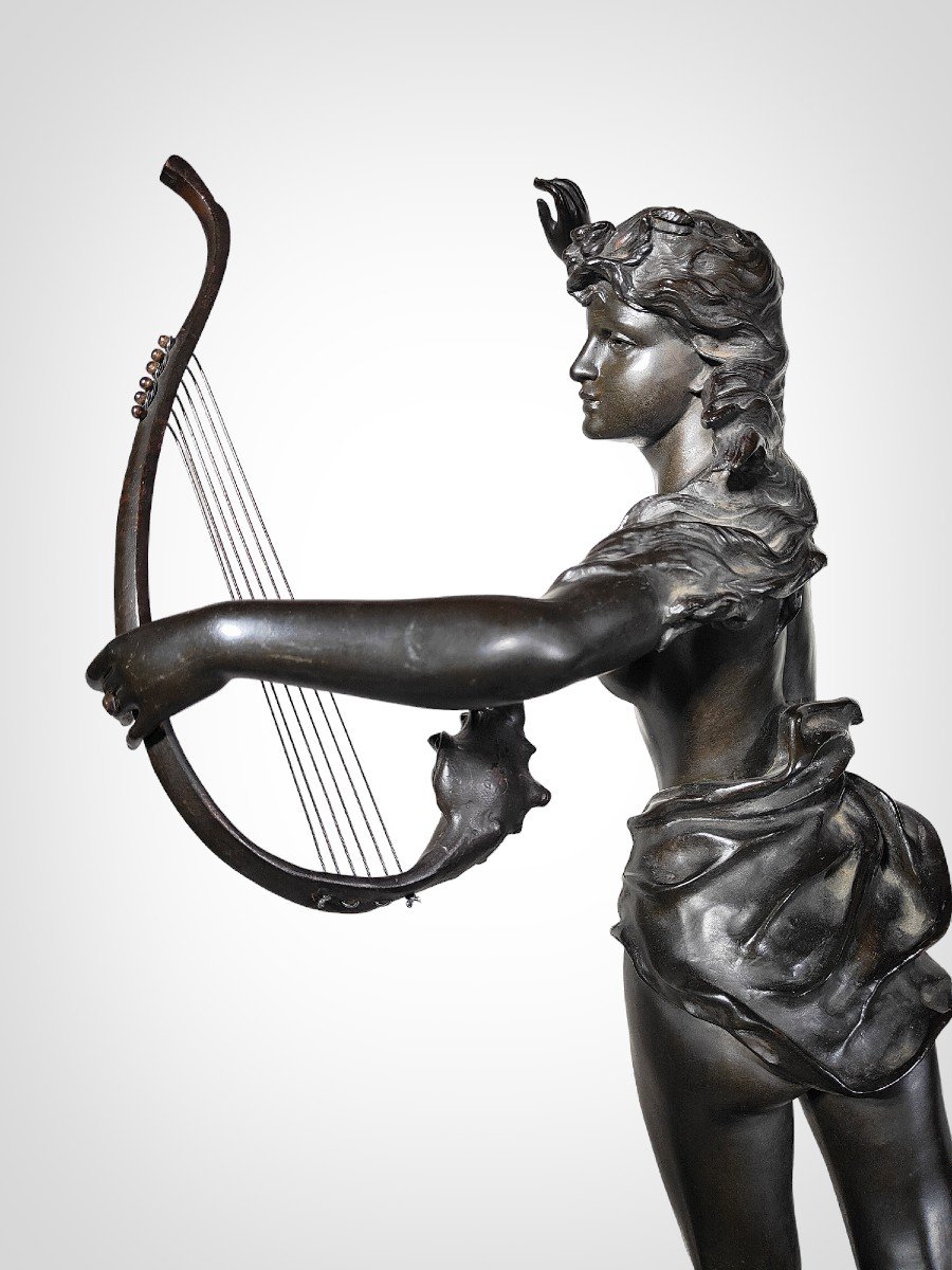 Nymphe Dansante Avec Une Harpe Coquillage" Par Marcel Debut 110 Cm Haut-photo-5