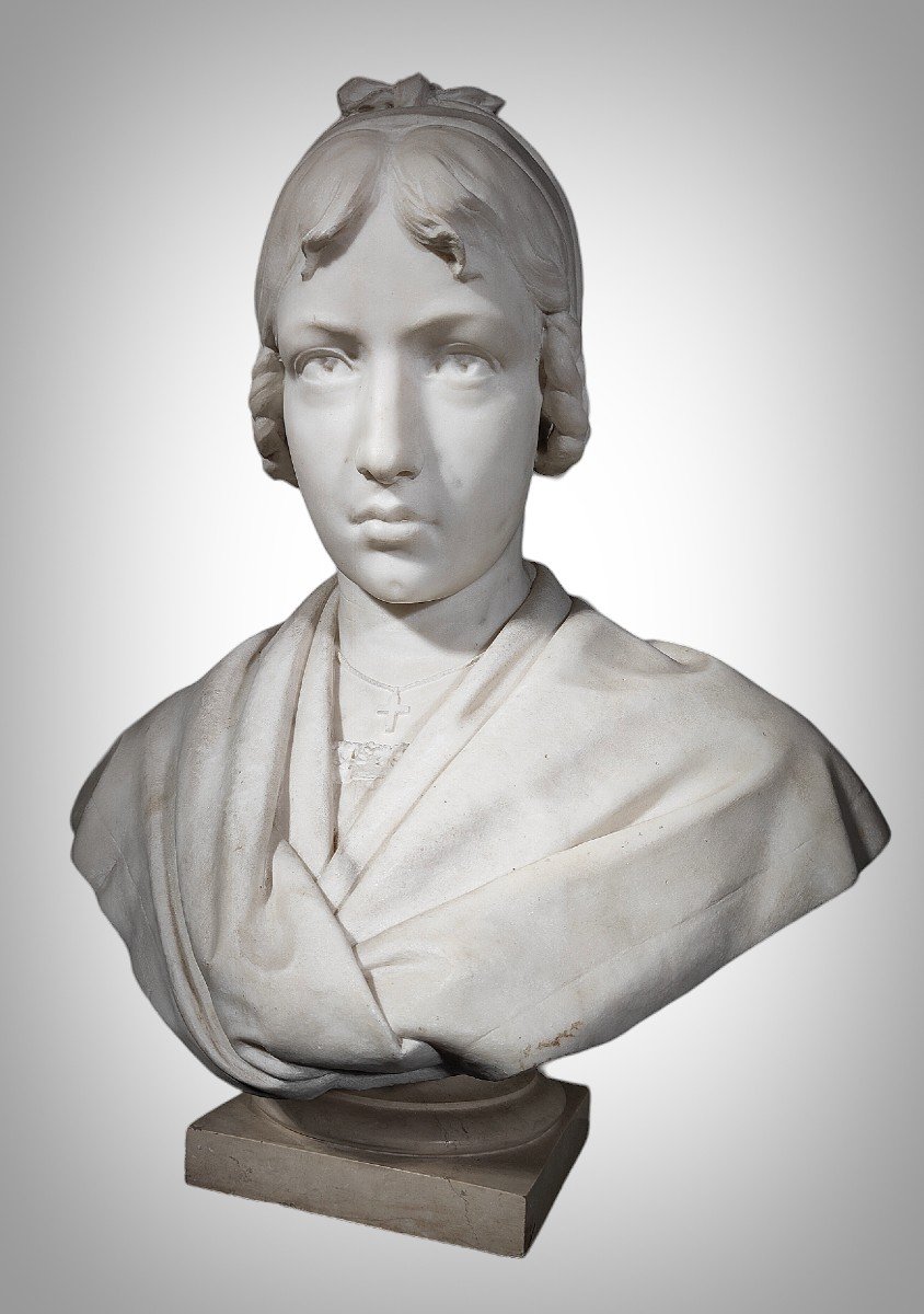 Bust In White Carrara Marble Signed (1927)-photo-4